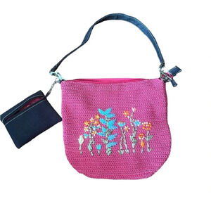 Cottagecore pink straw floral y2k bag